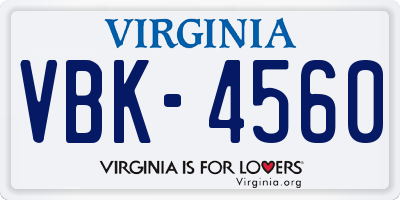 VA license plate VBK4560