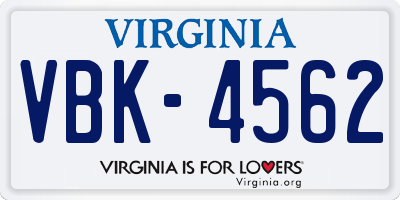 VA license plate VBK4562