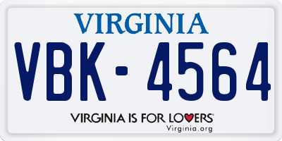 VA license plate VBK4564