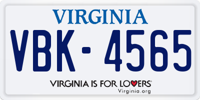 VA license plate VBK4565