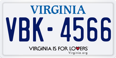 VA license plate VBK4566