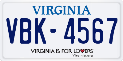 VA license plate VBK4567
