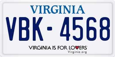 VA license plate VBK4568