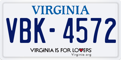VA license plate VBK4572