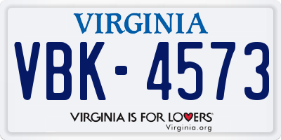 VA license plate VBK4573