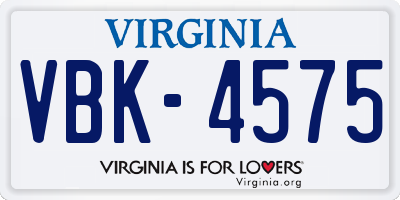 VA license plate VBK4575