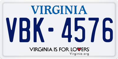 VA license plate VBK4576