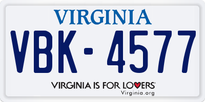 VA license plate VBK4577