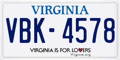VA license plate VBK4578