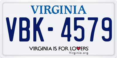 VA license plate VBK4579