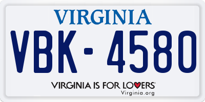 VA license plate VBK4580