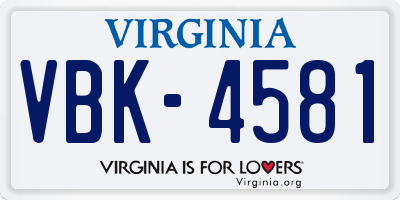 VA license plate VBK4581