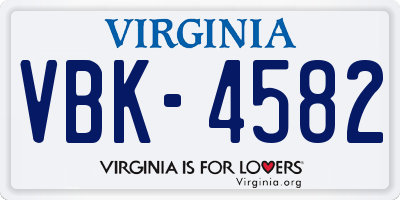 VA license plate VBK4582