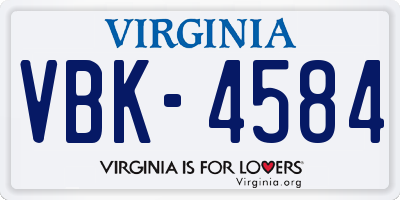 VA license plate VBK4584