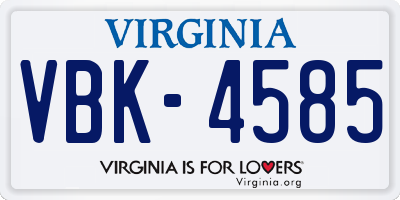 VA license plate VBK4585