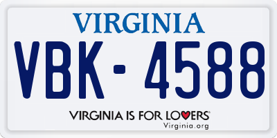 VA license plate VBK4588