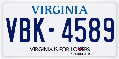 VA license plate VBK4589
