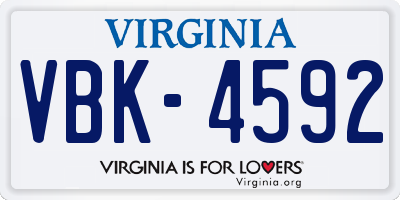 VA license plate VBK4592