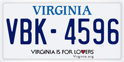 VA license plate VBK4596