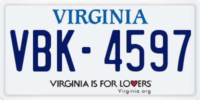 VA license plate VBK4597