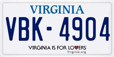 VA license plate VBK4904