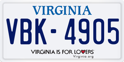 VA license plate VBK4905