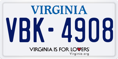 VA license plate VBK4908