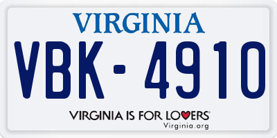 VA license plate VBK4910