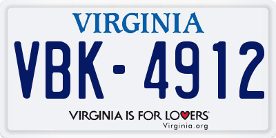 VA license plate VBK4912