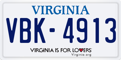 VA license plate VBK4913