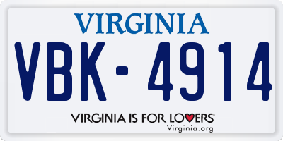 VA license plate VBK4914
