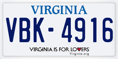 VA license plate VBK4916