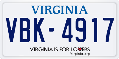VA license plate VBK4917