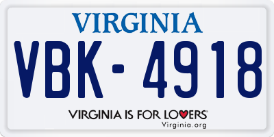 VA license plate VBK4918