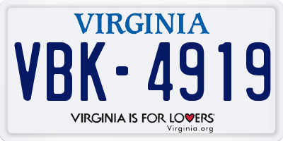 VA license plate VBK4919