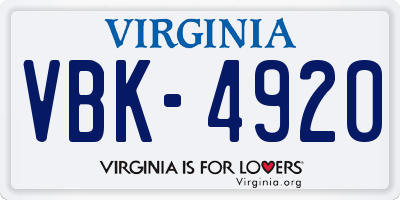 VA license plate VBK4920