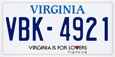 VA license plate VBK4921