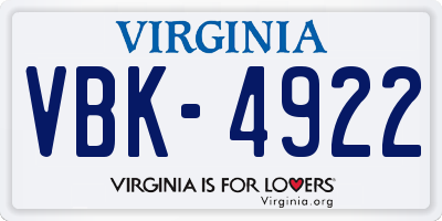 VA license plate VBK4922