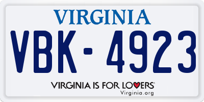 VA license plate VBK4923