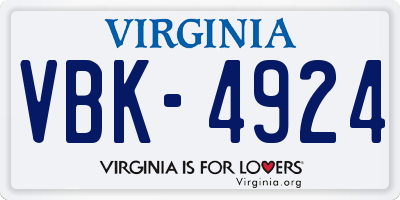 VA license plate VBK4924