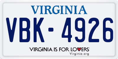 VA license plate VBK4926