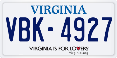 VA license plate VBK4927