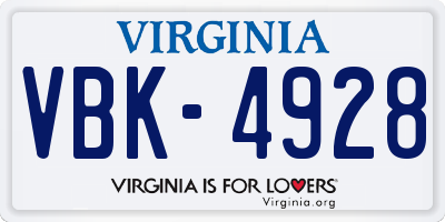 VA license plate VBK4928