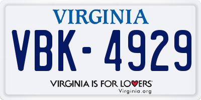 VA license plate VBK4929