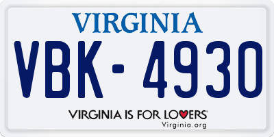 VA license plate VBK4930