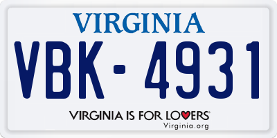 VA license plate VBK4931