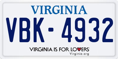 VA license plate VBK4932