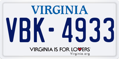 VA license plate VBK4933