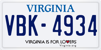 VA license plate VBK4934