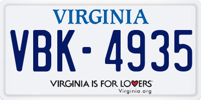 VA license plate VBK4935